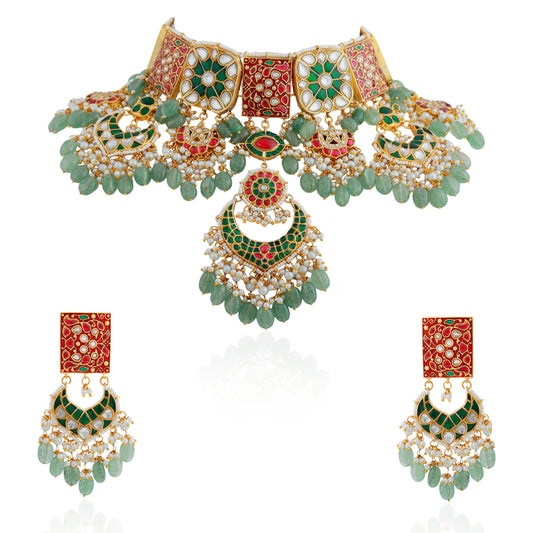 Red meenakari vintage jewellery/bridal pink green necklace set