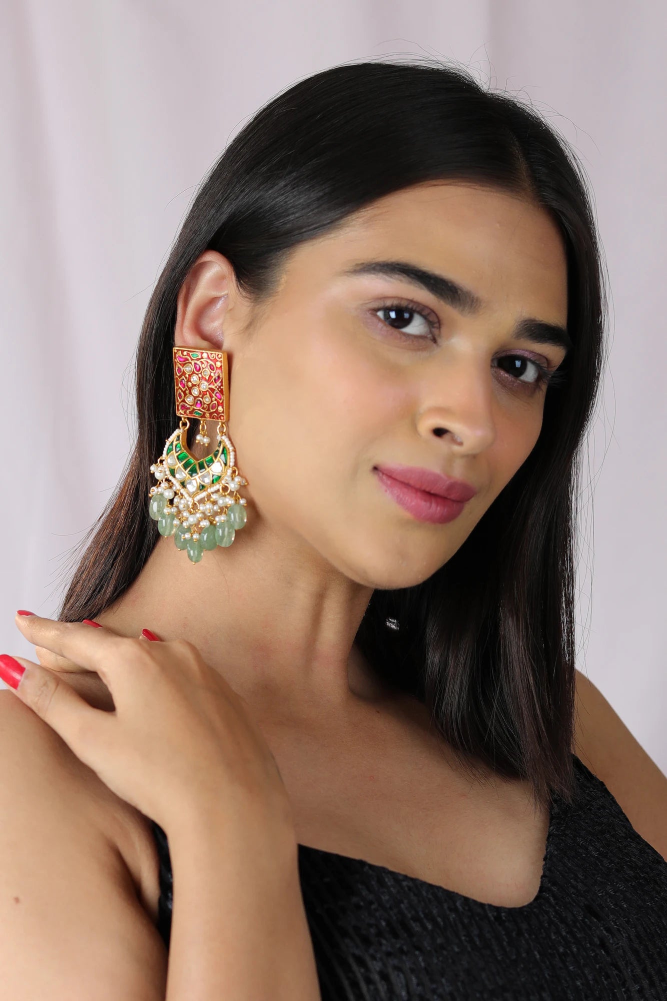 Red meenakari vintage jewellery/bridal pink green necklace set