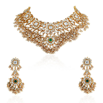 Women gold finish white hangings necklace set