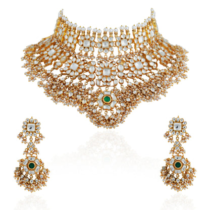 Trendy Bridal necklace set/22kt gold plated necklace with white hangings