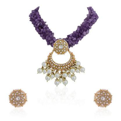 Designer Handcrafted Amethyst Beads and jadau Necklace by riana jewellery