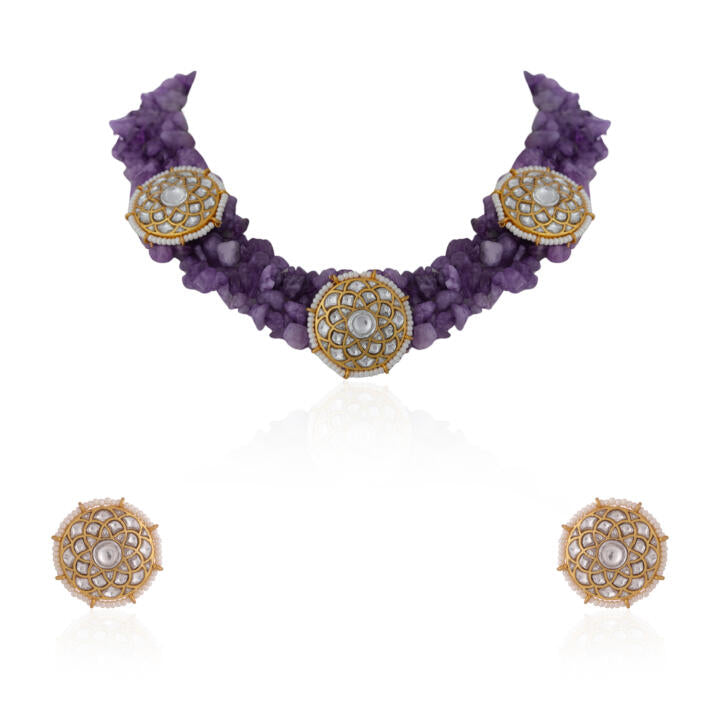 Amethyst beads purple jadtar stone choker set/Handmade necklace