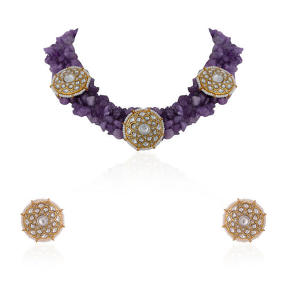 Amethyst beads purple jadtar stone choker set/Handmade necklace