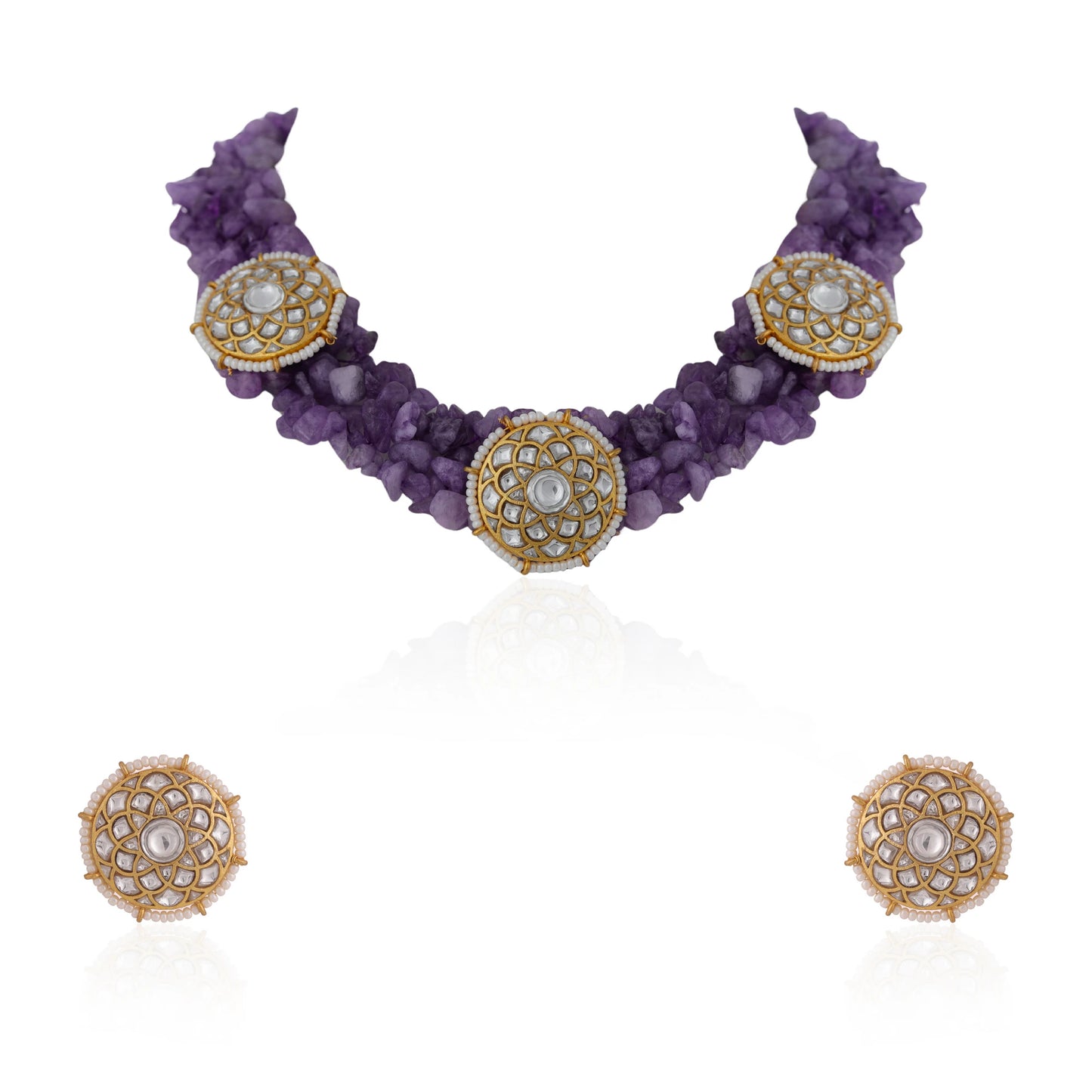 Amethyst beads purple jadtar stone choker set/Handmade necklace