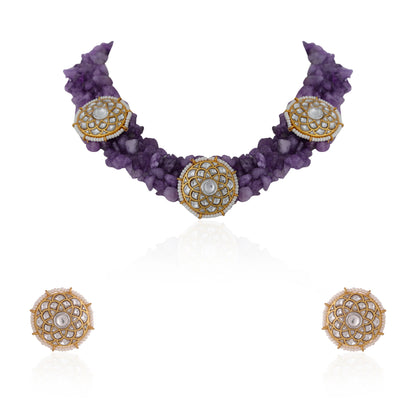 Amethyst beads purple jadtar stone choker set/Handmade necklace