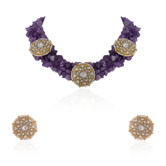 Amethyst beads purple jadtar stone choker set/Handmade necklace