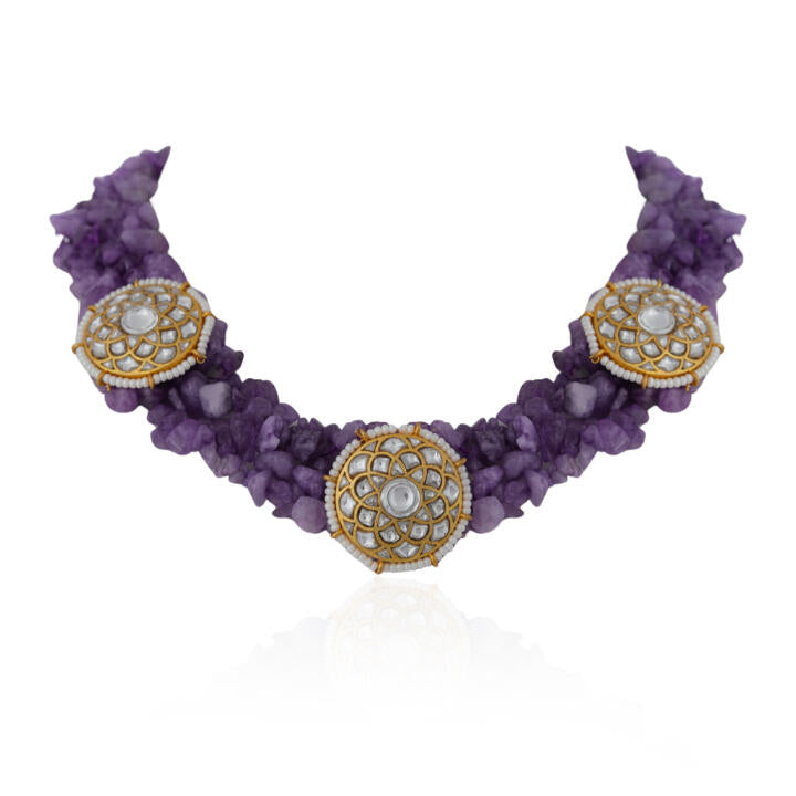 Amethyst beads purple jadtar stone choker set/Handmade necklace