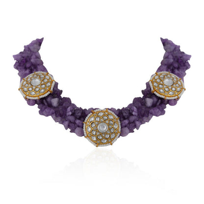 Amethyst beads purple jadtar stone choker set/Handmade necklace