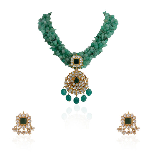 Handmade Semi precious jewellery,Emerald green bead Pendant Necklace
