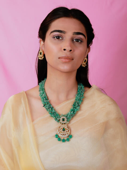 Handmade Semi precious jewellery,Emerald green bead Pendant Necklace