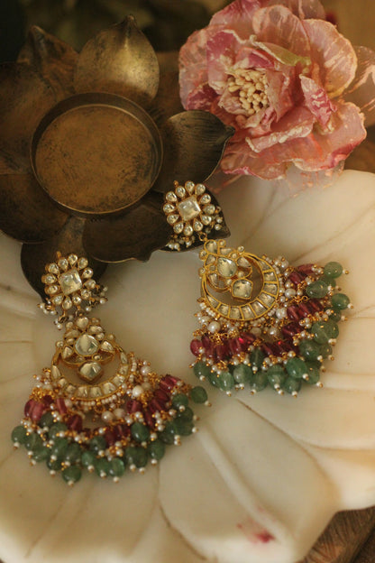 Women gold plated Pink green Necklace set