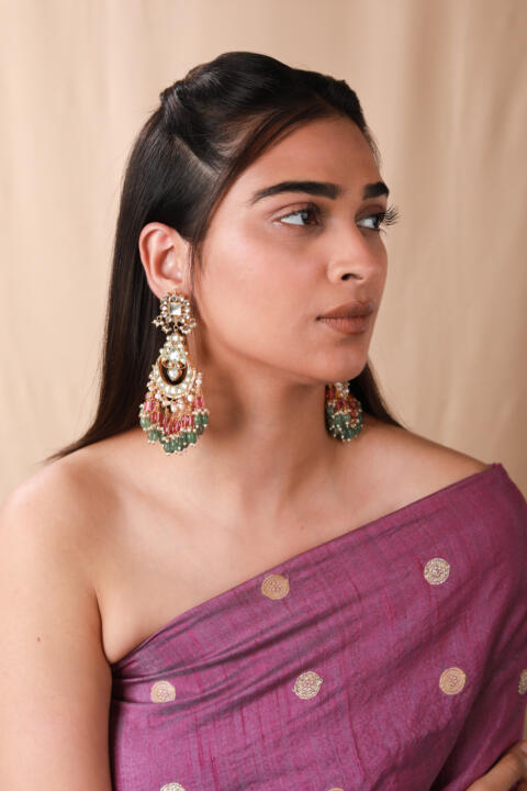 Women gold plated Pink green Necklace set