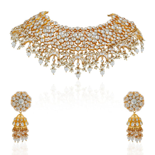 White gold plated Necklace set with pearl