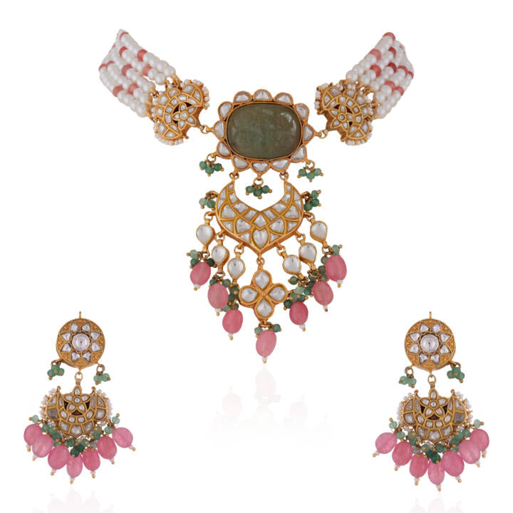 Elegant pear choker set/Green Gold tone choker set