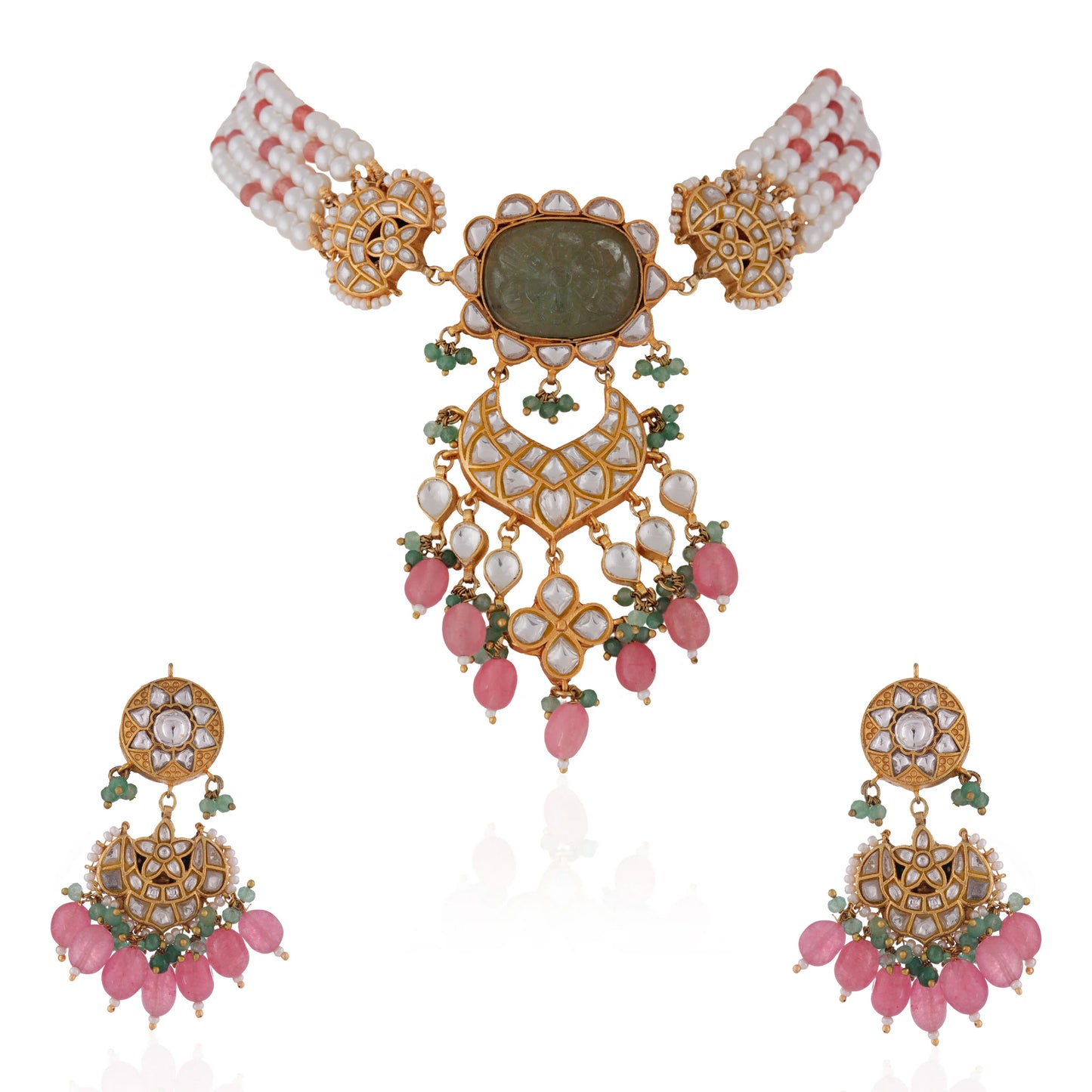 Elegant pear choker set/Green Gold tone choker set
