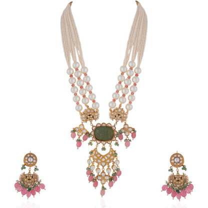 Mint green jadtar double beaded rajwadi necklace set/pastel pink beaded necklace