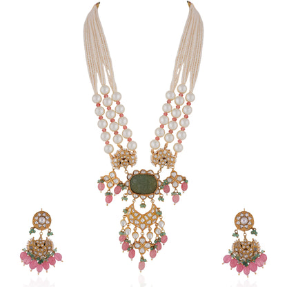 Mint green jadtar double beaded rajwadi necklace set/pastel pink beaded necklace