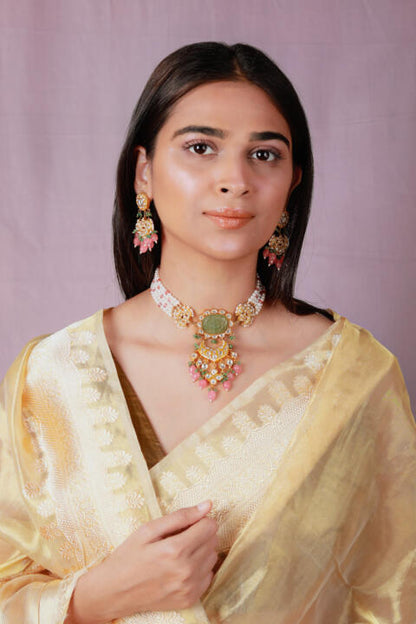 Elegant pear choker set/Green Gold tone choker set