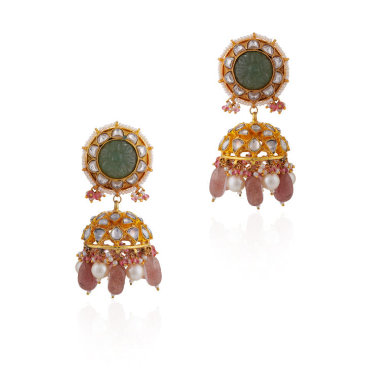 Green jhumka with white pearl