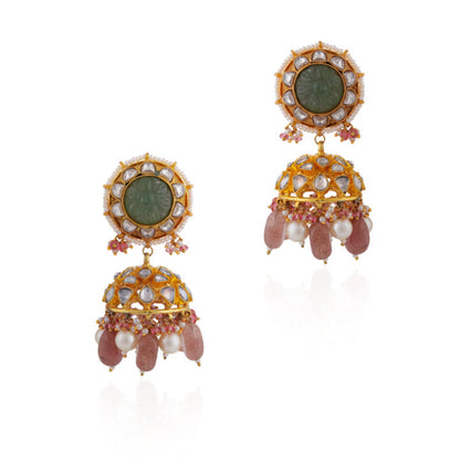 Green jhumka with white pearl