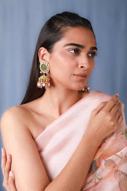 Green jhumka with white pearl