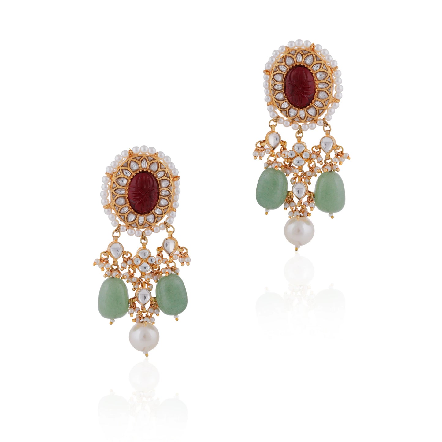 Bridal statement multicolour necklace set with sea green bead and pearl