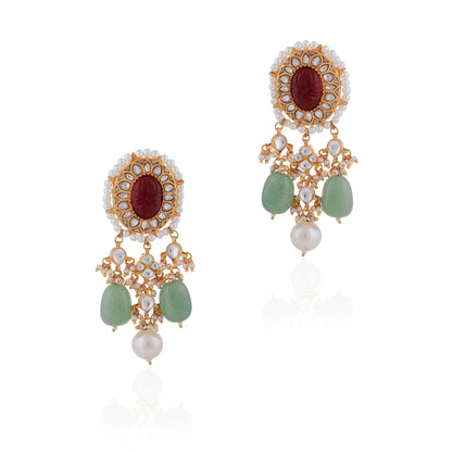 Bridal statement multicolour necklace set with sea green bead and pearl