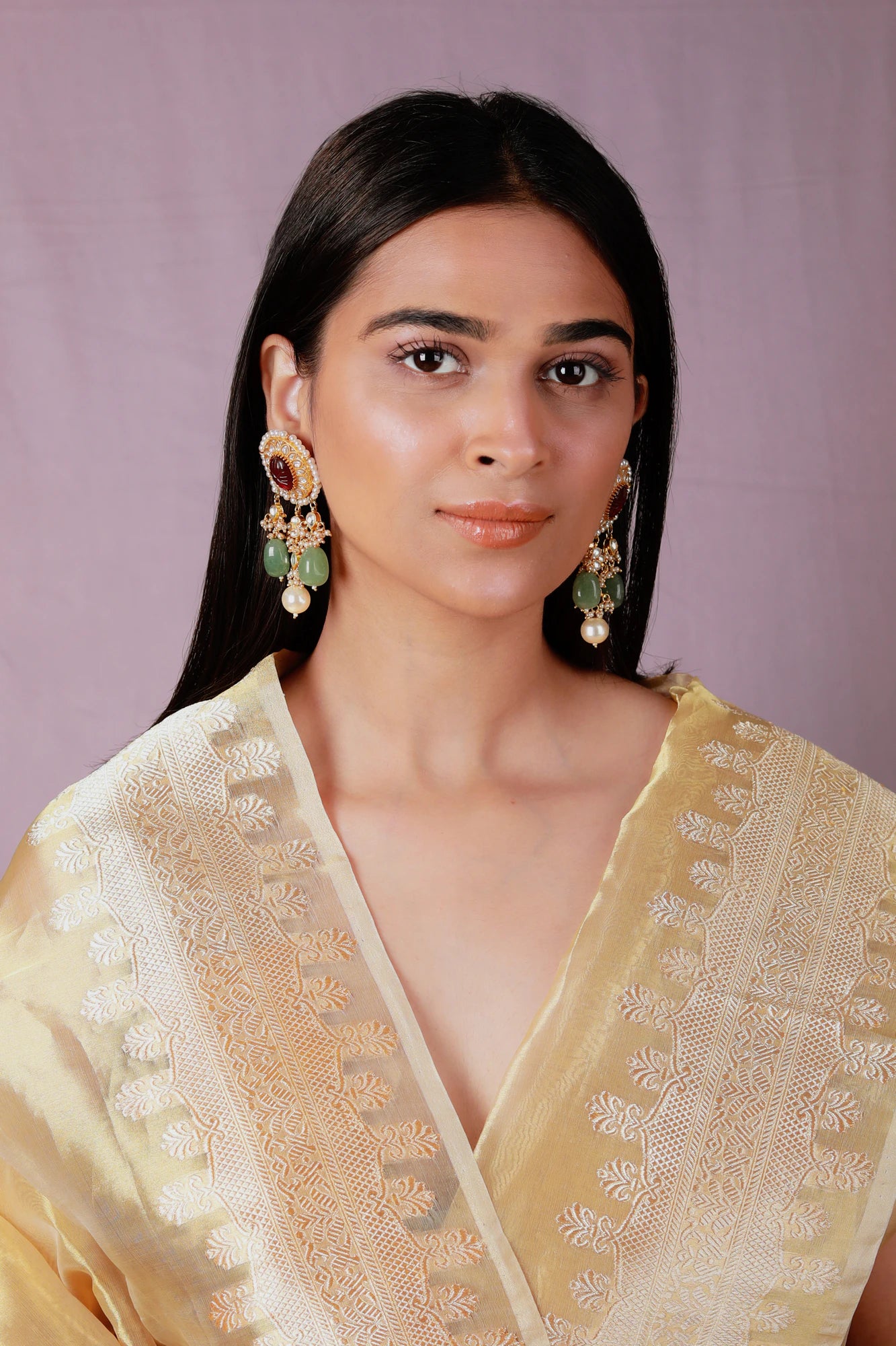 Bridal statement multicolour necklace set with sea green bead and pearl