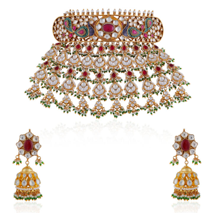 Peacock design rajwadu choker set