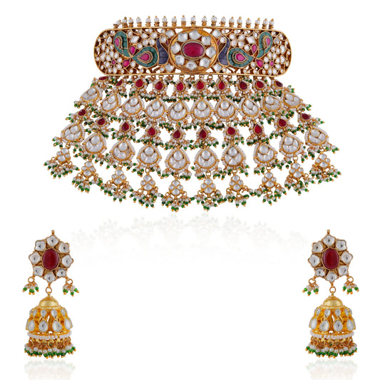 Peacock design rajwadu choker set