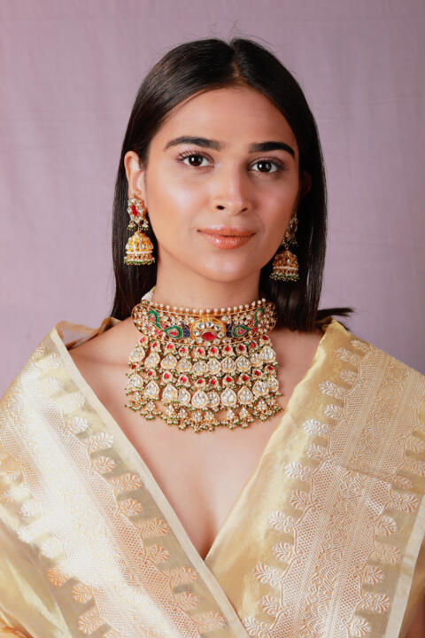 Peacock design rajwadu choker set