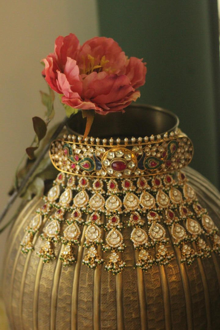 Peacock design rajwadu choker set
