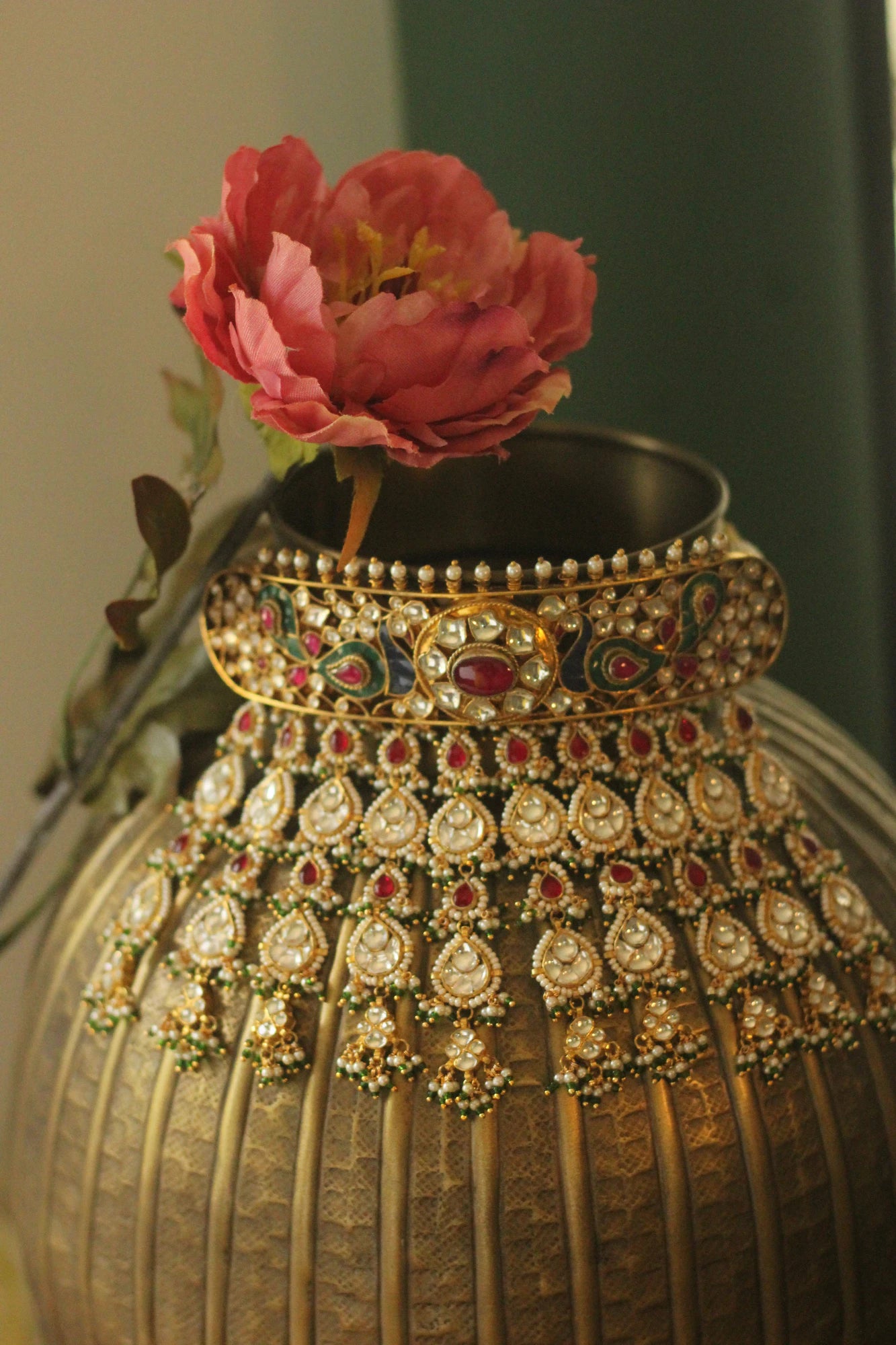 Peacock design rajwadu choker set
