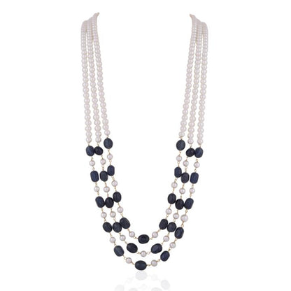 Blue and white 3 layered sapphire gemstone Beaded Necklace Maala