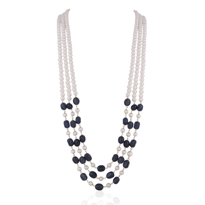 Blue and white 3 layered sapphire gemstone Beaded Necklace Maala