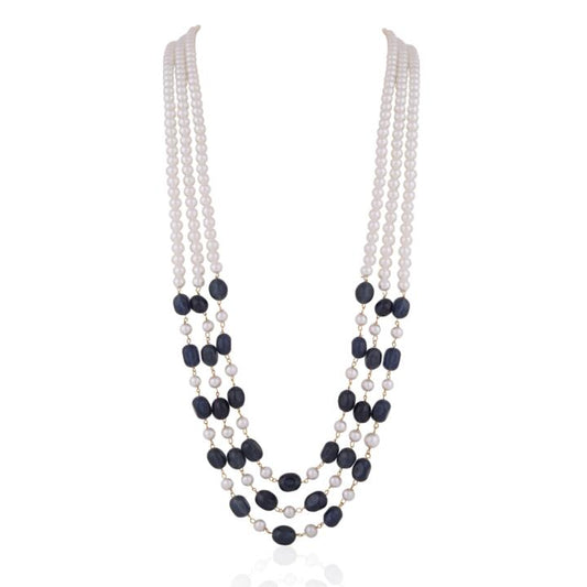 Blue and white 3 layered sapphire gemstone Beaded Maala for Men