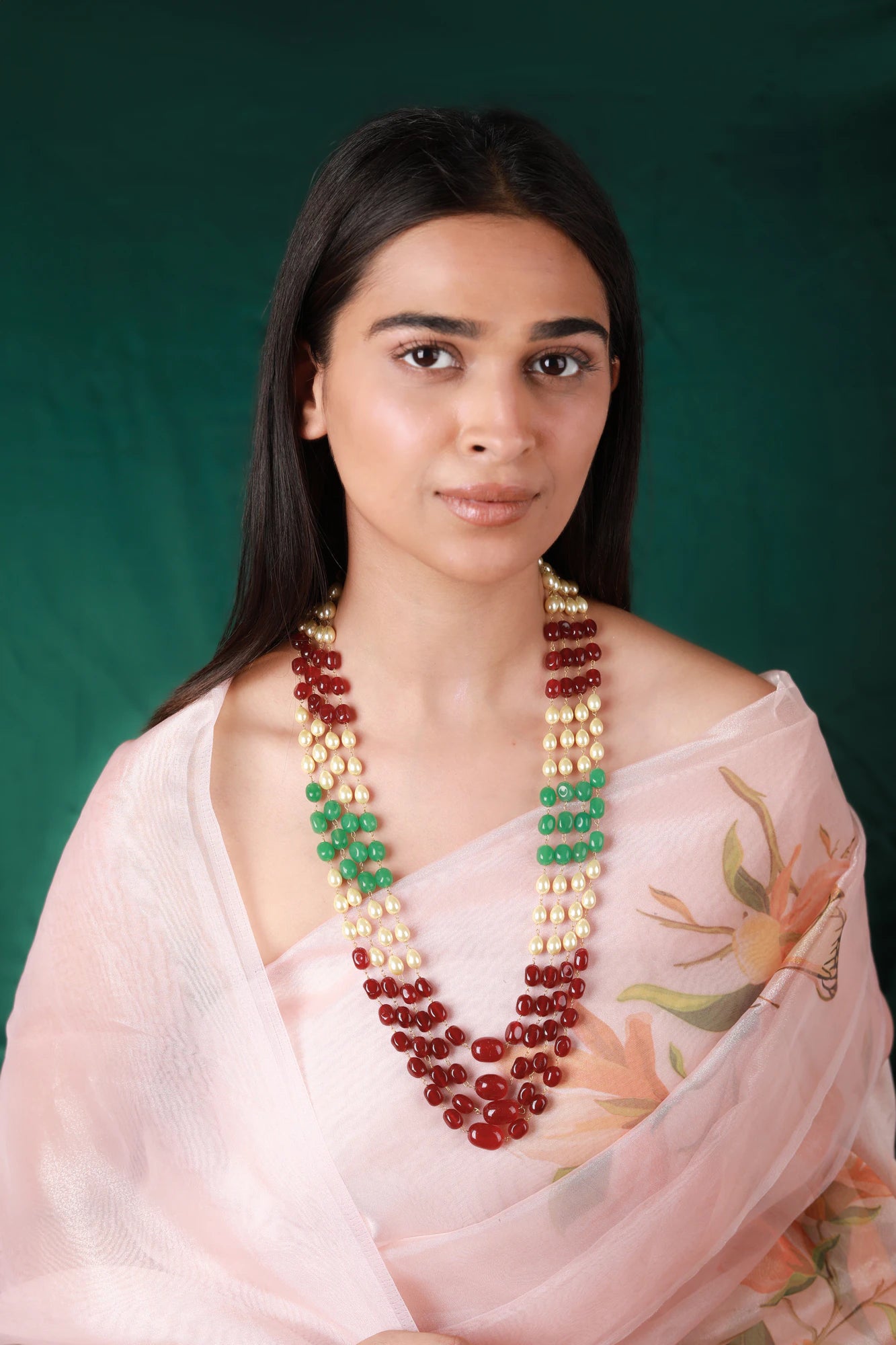 Multicolour semiprecious jade stone beads necklace for women