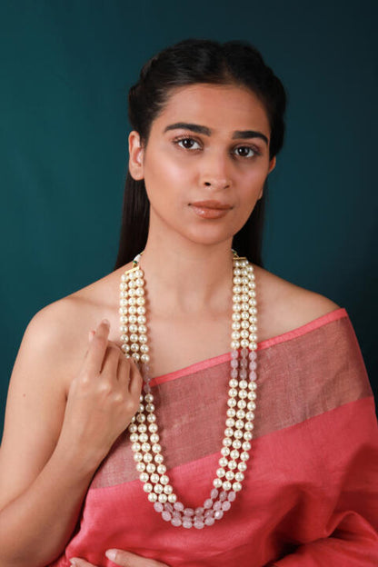 Gold plated pink beaded pearl necklace maala gift for women