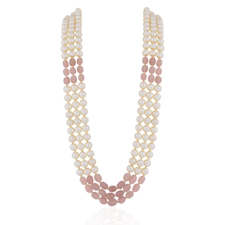 Gold plated pink beaded pearl necklace maala gift for women