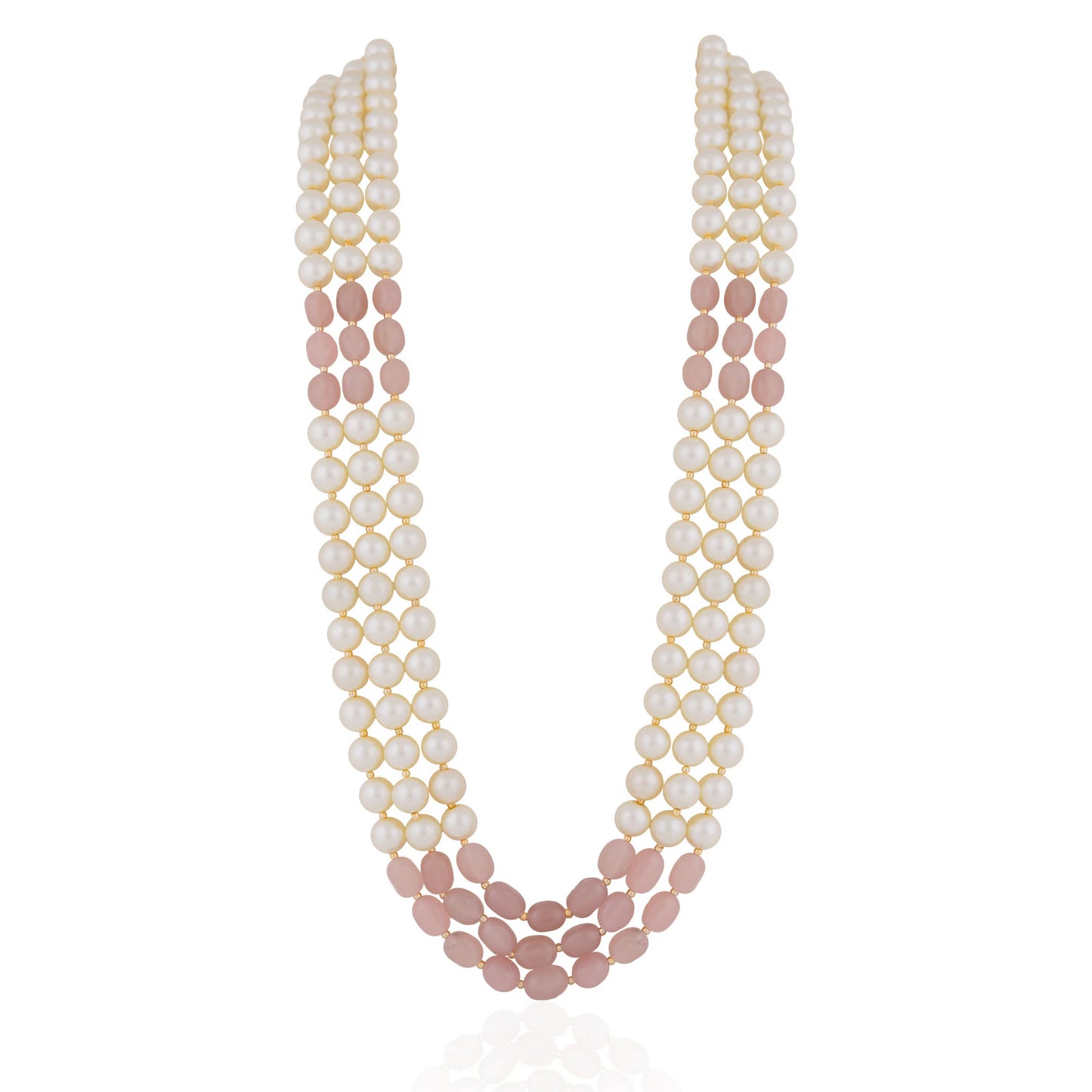 Gold plated pink beaded pearl necklace maala gift for women
