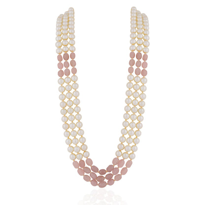 Gold plated pink beaded pearl necklace maala gift for women
