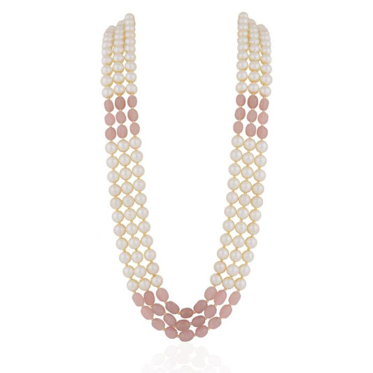 Gold plated pink beaded pearl  maala