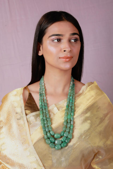 Three Layer Onyx Stone Beads Necklace for Women Beads Stone Necklace