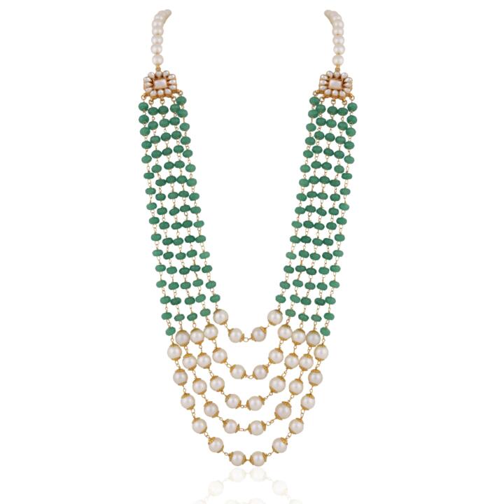 22kt gold plated golden white sea green pearl maala
