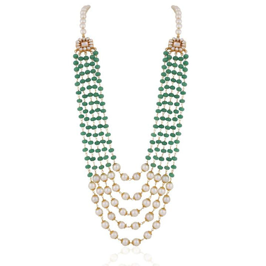 22kt gold plated golden white sea green pearl maala