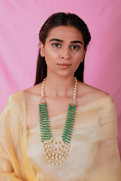 22kt gold plated golden white sea green pearl maala