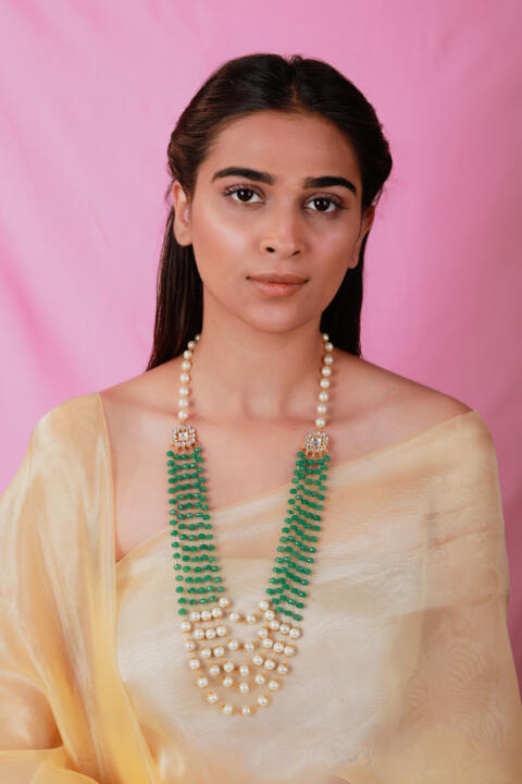 22kt gold plated golden white sea green pearl maala