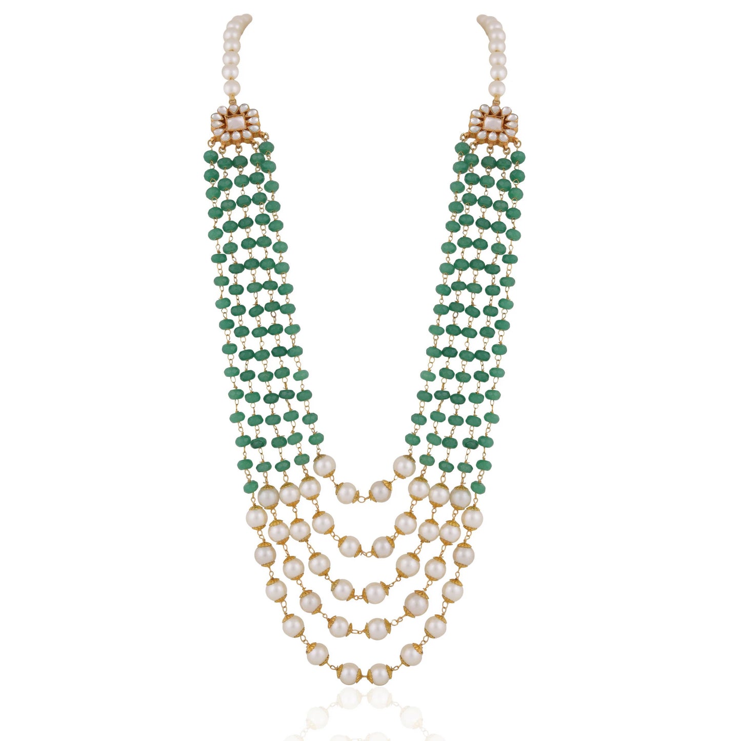 22kt gold plated golden white sea green pearl maala