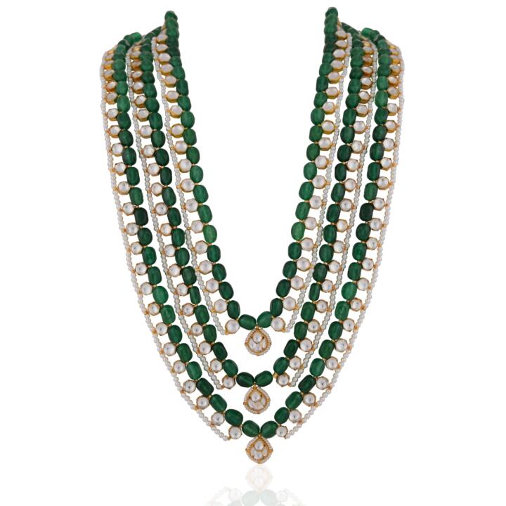 Indian Handcrafted jade beaded with jadtar stone Necklace maala for women pearl stone necklace