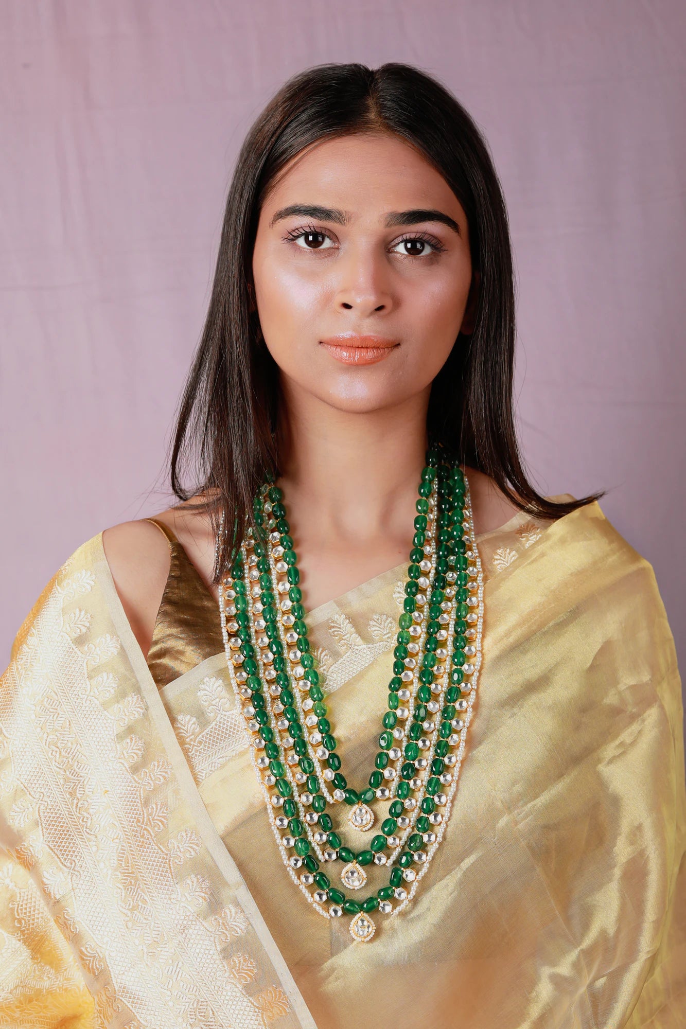Indian Handcrafted jade beaded with jadtar stone Necklace maala for women pearl stone necklace